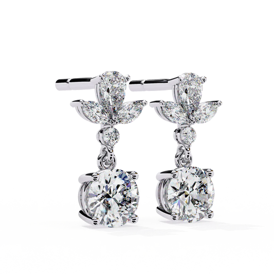 Stunning Diamond Drop Earrings Featuring Pear and Marquise Cluster Halo 925 Silver