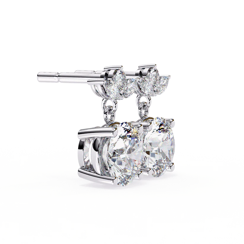 Round Diamond Drop Earrings with Marquise Halo 925 Silver