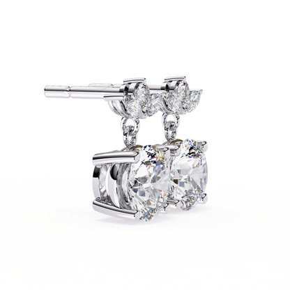 Round Diamond Drop Earrings with Marquise Halo 925 Silver