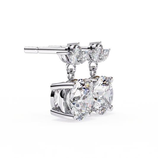 Round Diamond Drop Earrings with Marquise Halo 925 Silver