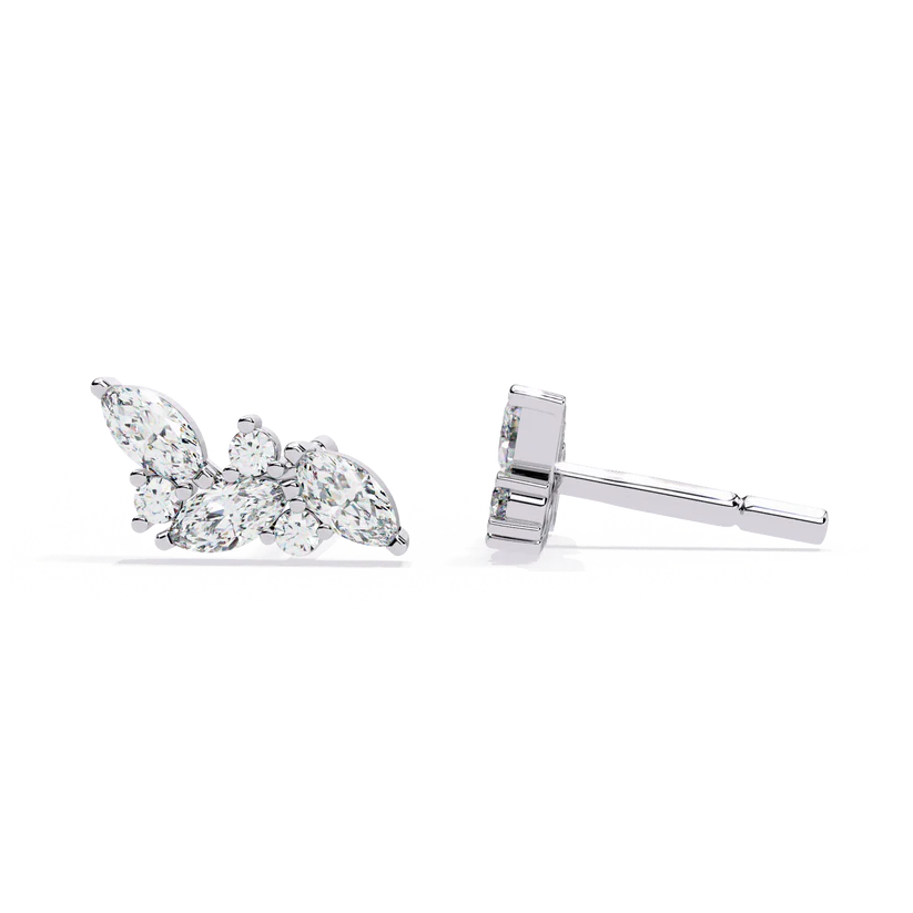 Stylish Diamond Cluster Earrings with Marquise and Round 925 Silver