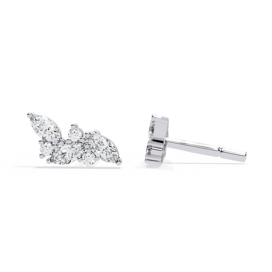 Stylish Diamond Cluster Earrings with Marquise and Round 925 Silver