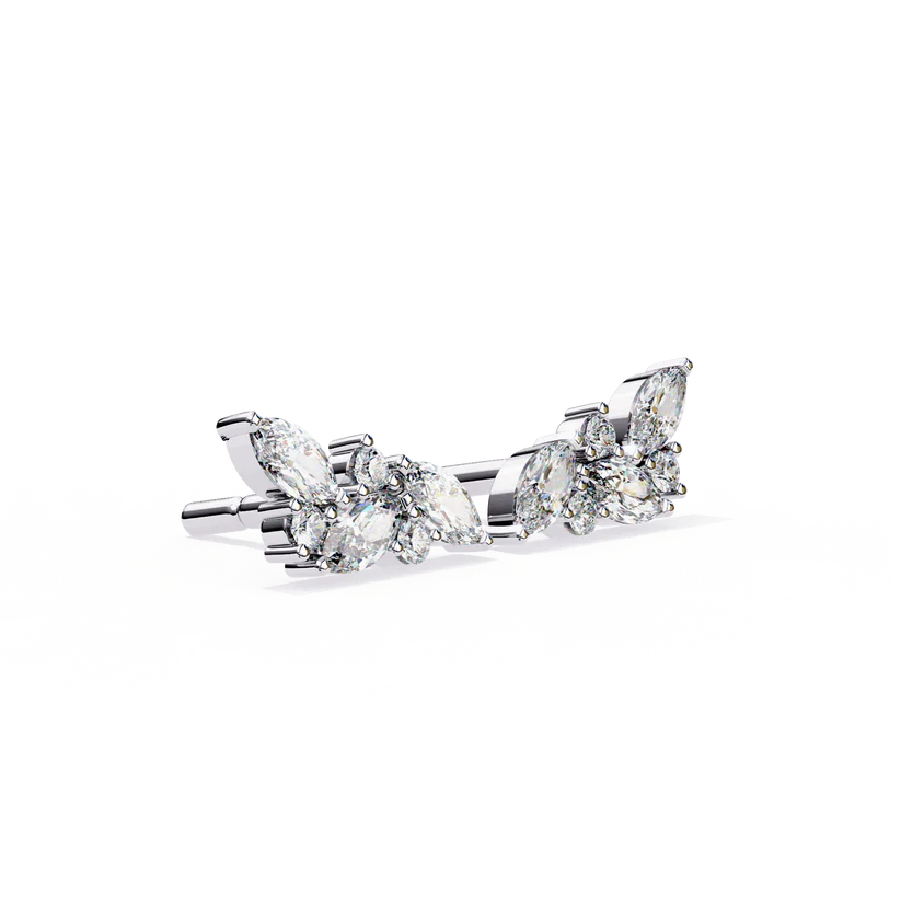 Stylish Diamond Cluster Earrings with Marquise and Round 925 Silver