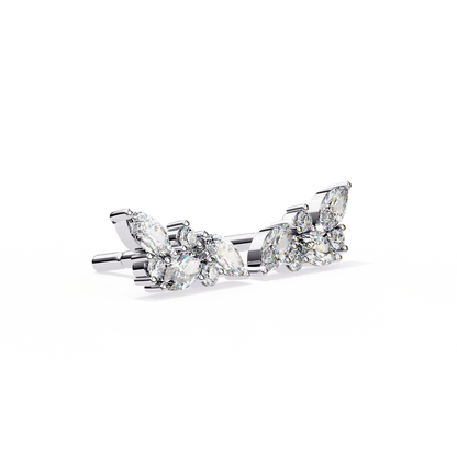 Stylish Diamond Cluster Earrings with Marquise and Round 925 Silver