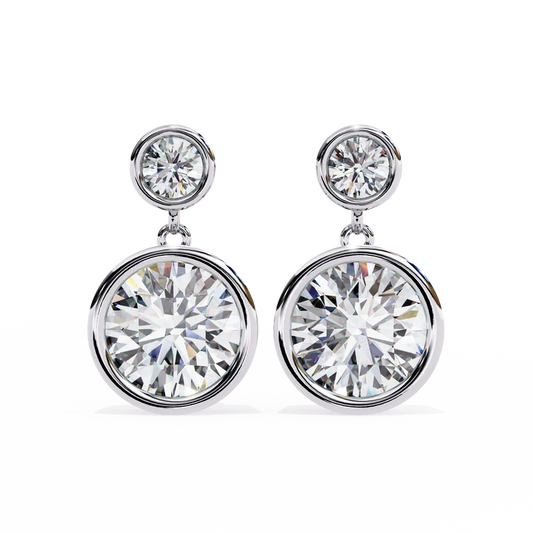 Double Bezel Diamond Drop Earrings 925 Silver