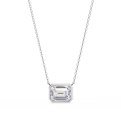Elegant Emerald-Cut Diamond Pendant with Sleek Bezel Setting, Radiating Timeless Brilliance in 925 Silver | Minimalist Fine Jewelry Necklace (0.70 CT)