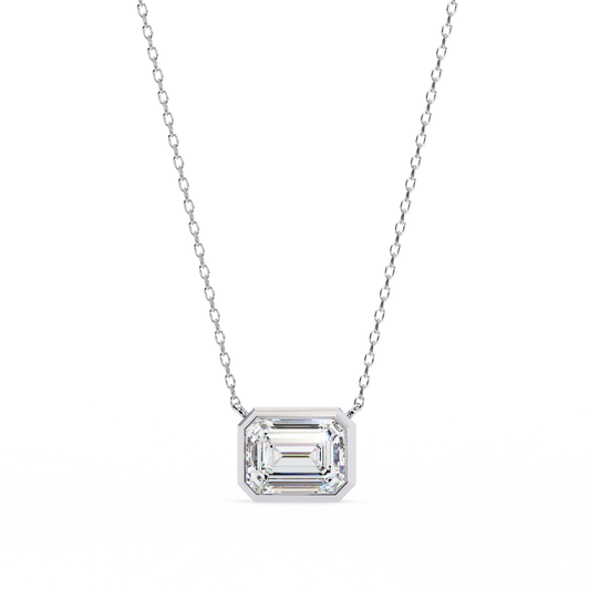 Elegant Emerald-Cut Diamond Pendant with Sleek Bezel Setting, Radiating Timeless Brilliance in 925 Silver | Minimalist Fine Jewelry Necklace (0.70 CT)
