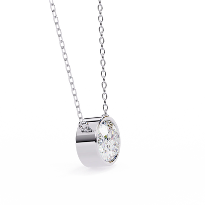 Oval-Cut Diamond Bezel Pendant in 925 Silver (1CT)