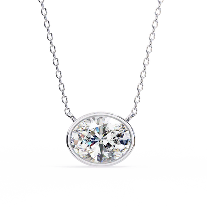 Oval-Cut Diamond Bezel Pendant in 925 Silver (1CT)