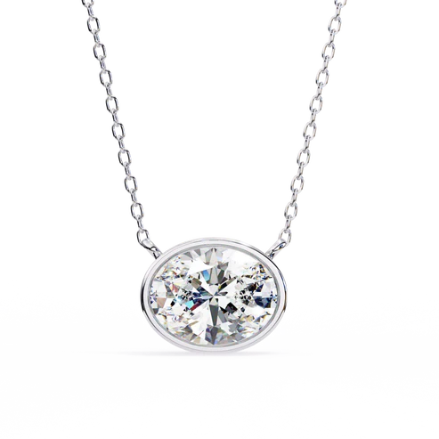 Oval-Cut Diamond Bezel Pendant in 925 Silver (1CT)