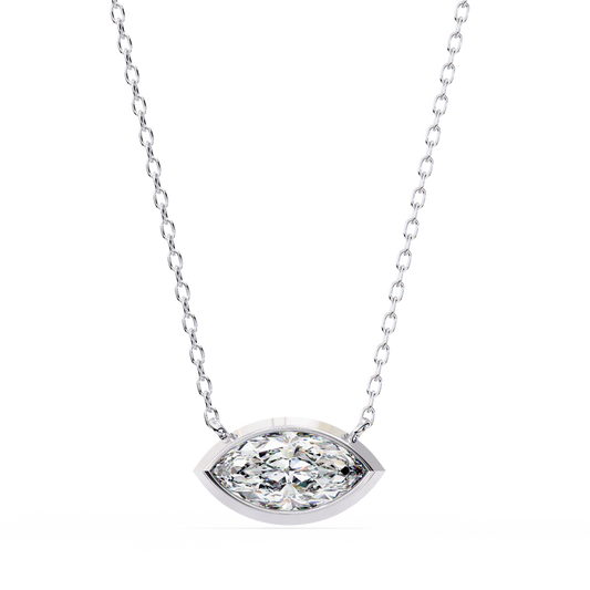 Marquise Diamond Bezel-Set Pendant Necklace – Timeless Elegance in 925 Silver | Minimalist Classic Jewelry (0.70 CT)
