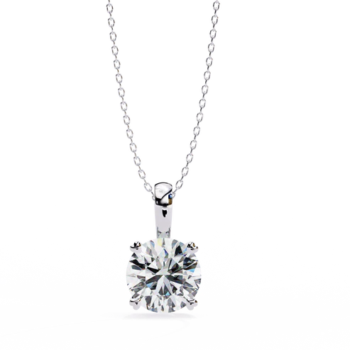 Elegant Round-Cut Diamond Pendant Necklace | Classic Four-Prong Setting in 925 Silver (1CT)
