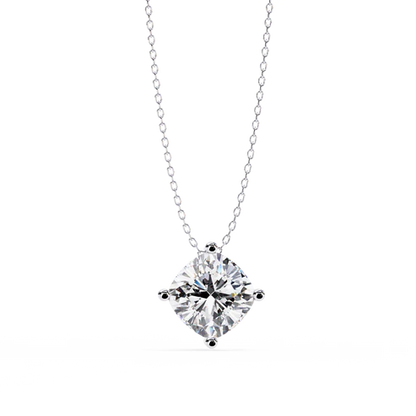 Cushion-Cut Diamond Solitaire Pendant – Delicate Necklace with Timeless Sparkle in 925 Silver (1CT)