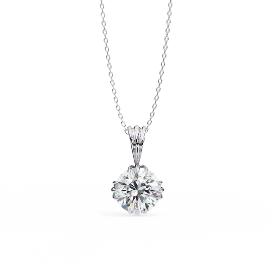Round Brilliant-Cut Diamond Pendant Necklace – Timeless Floral-Inspired Solitaire in 925 Silver (1CT)