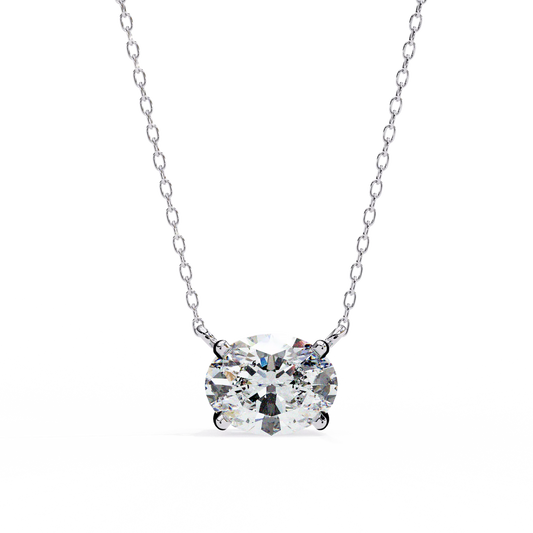 Oval Cut Diamond Solitaire Pendant Necklace – Classic 4-Prong Setting in 925 Silver | Elegant Timeless Jewelry (0.70 ct)