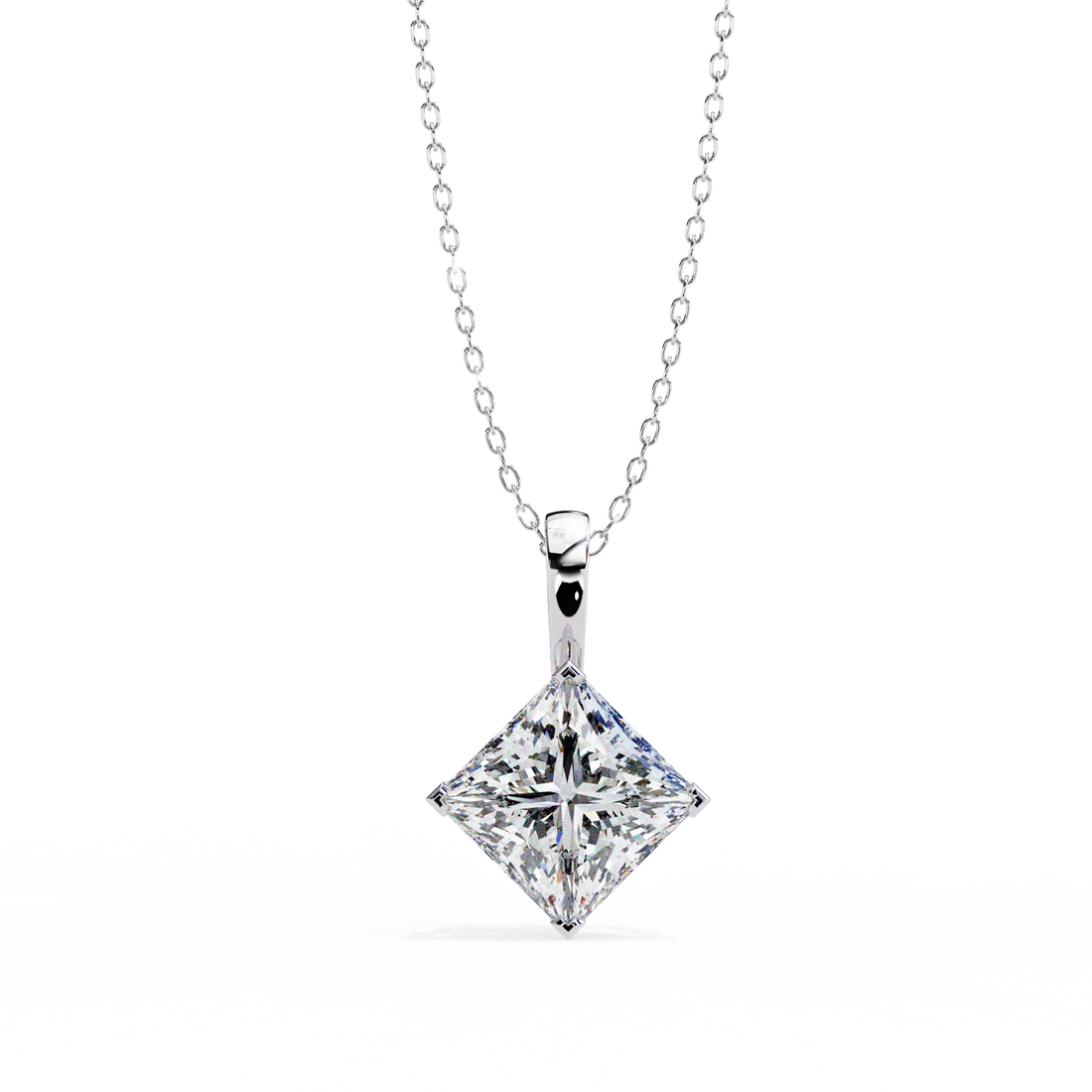 Princess Cut Diamond Pendant Necklace – Timeless Solitaire Pendant in 925 Silver (1CT)