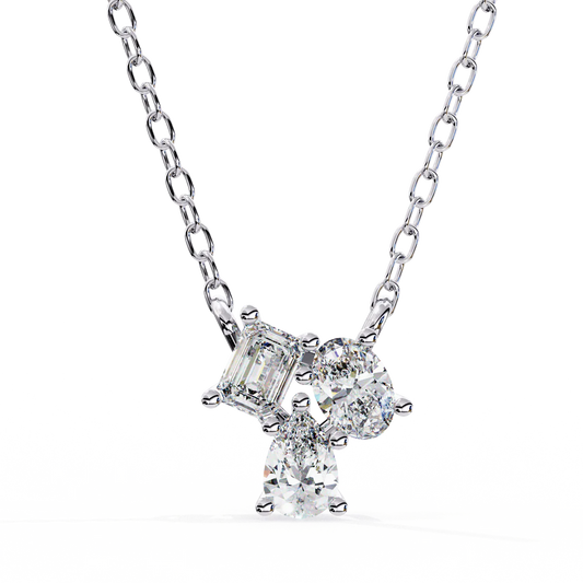 Trio Diamond Pendant Necklace – Pear, Oval & Emerald Cut 925 SIVER