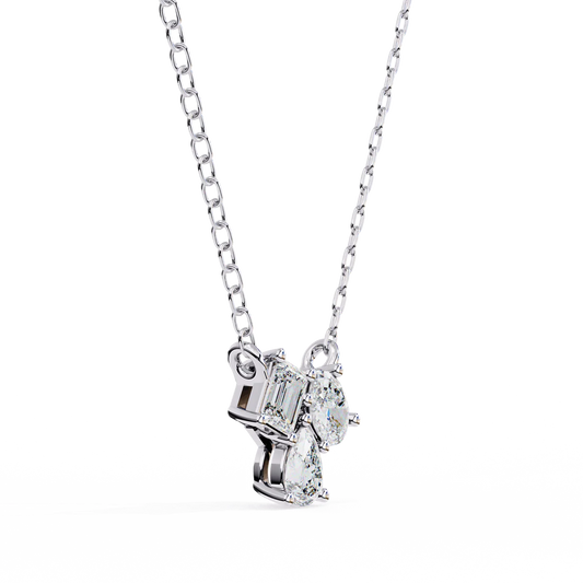 Trio Diamond Pendant Necklace – Pear, Oval & Emerald Cut 925 SIVER