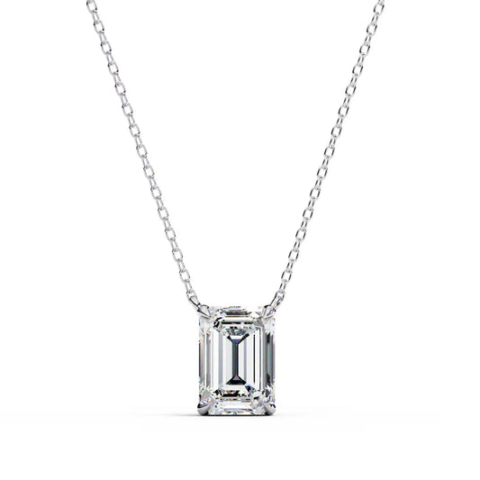 Emerald-Cut Diamond Solitaire Pendant Necklace – Timeless Radiance in 925 Silver | Elegant Minimalist Jewelry (0.70 CT)