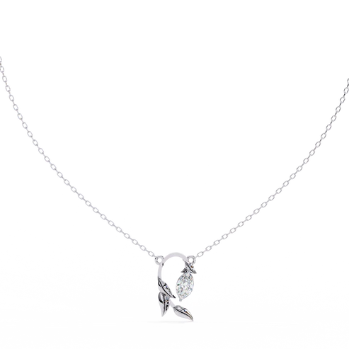 Nature-Inspired Leaf Pendant with Marquise Diamond – Elegant Jewelry Gift in 925 Silver | Floral Design Necklace (0.70 CT)