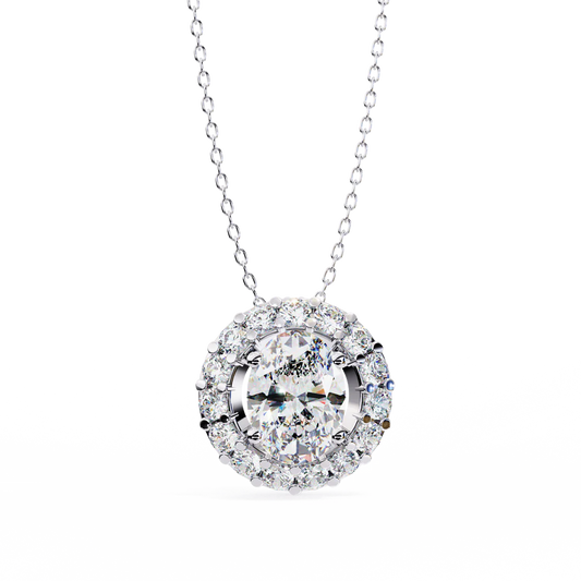 Oval-Cut Diamond Halo Pendant Necklace – Timeless Elegance in 925 Silver (1CT)