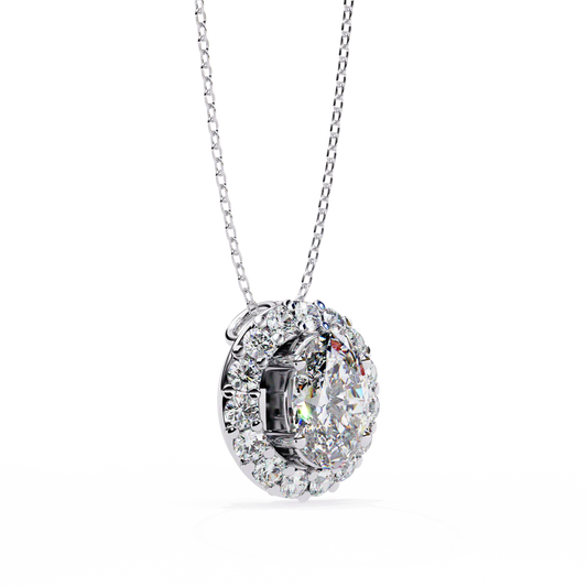Oval-Cut Diamond Halo Pendant Necklace – Timeless Elegance in 925 Silver (1CT)