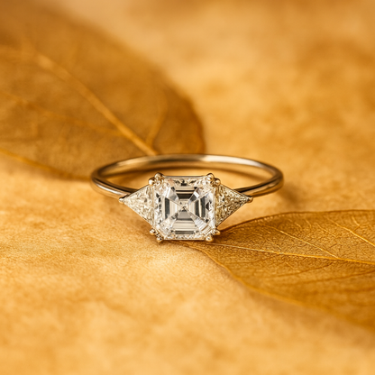 Sterling Silver Ring Three Stone 1.01 CT  Asscher Cut Arrow Design | 925 Sterling Silver Ring for Women | Elegant Silver Engagement Ring