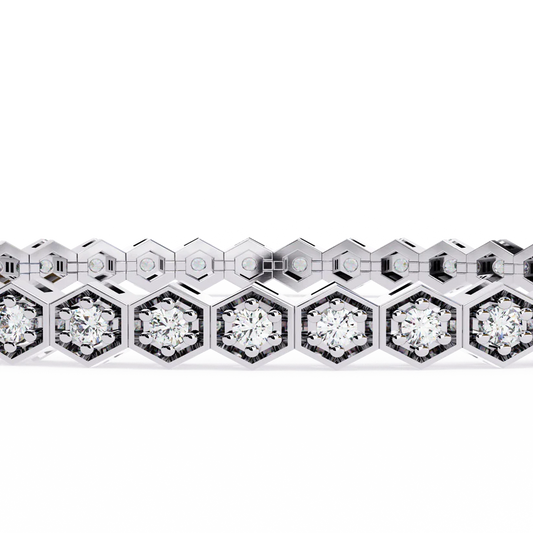 Elegant Diamond Tennis Bracelet with Hexagonal Settings – Luxury Brilliance & Sophisticated Jewellery Design in 925 Silver