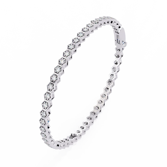 Elegant Diamond Tennis Bracelet with Hexagonal Settings – Luxury Brilliance & Sophisticated Jewellery Design in 925 Silver